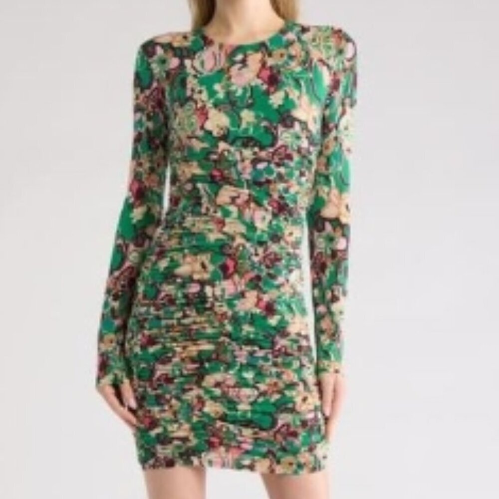 A.L.C. Kiki Long Sleeve Ruched Dress – Emerald Multi – NWT – Size Small